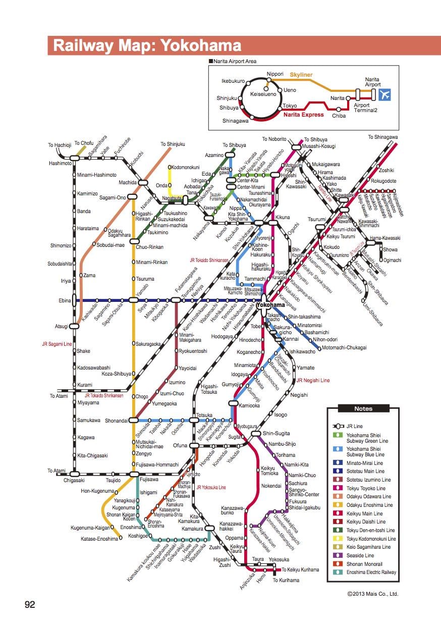 Tokyo, Yokohama vlak mapě